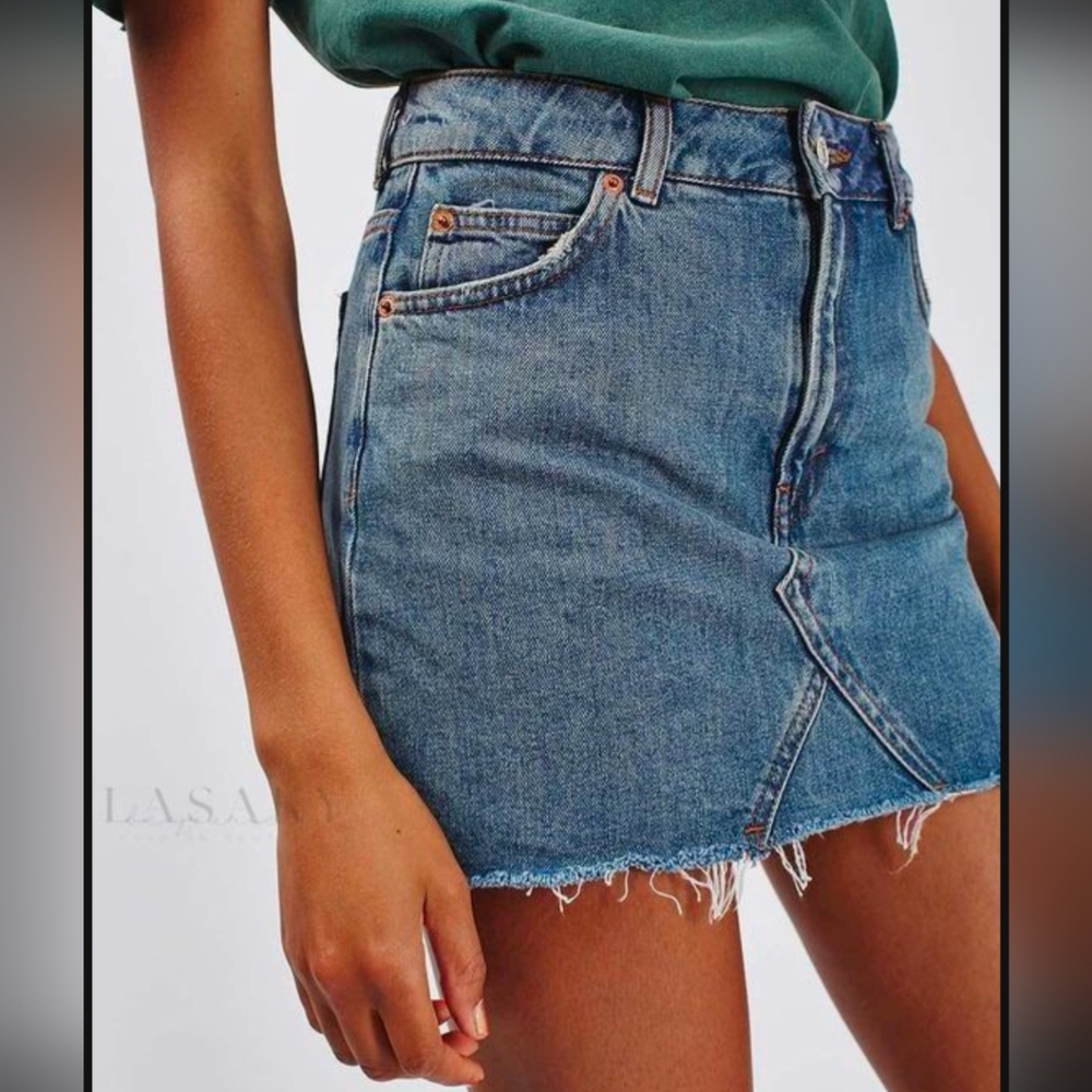 UMGEE Denim Reworked Distressed Denim Mini Skirt 27